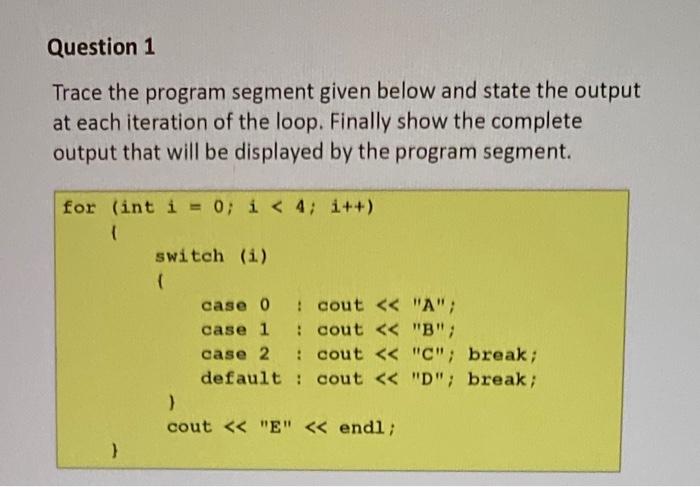 Solved Question 1 Trace the program segment given below and | Chegg.com