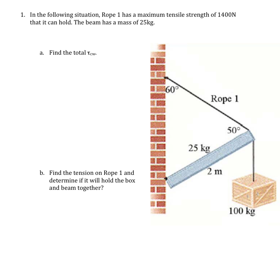 Solved In the following situation, Rope 1 ﻿has a maximum | Chegg.com