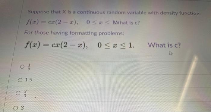 Solved Suppose that X is a continuous random variable with | Chegg.com