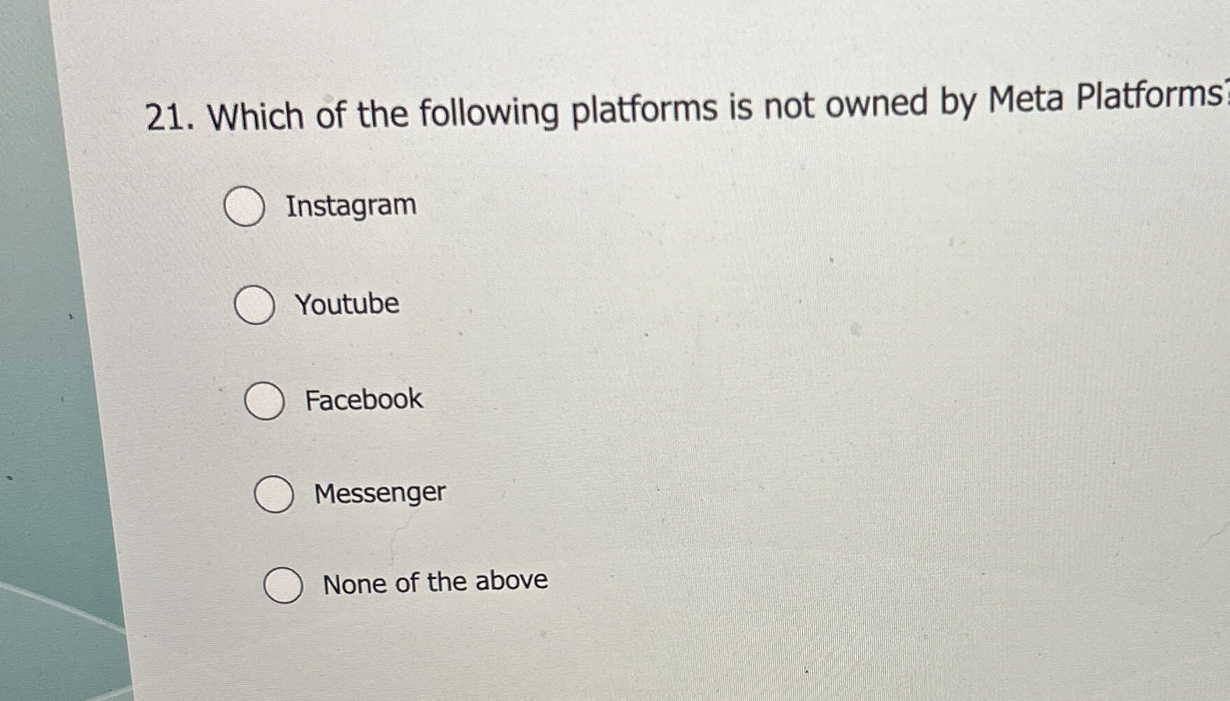 Solved Which of the following platforms is not owned by Meta | Chegg.com