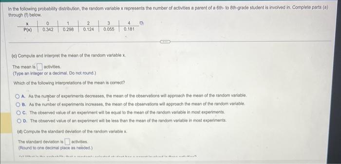 Solved In the following probabiity distribution, the random | Chegg.com