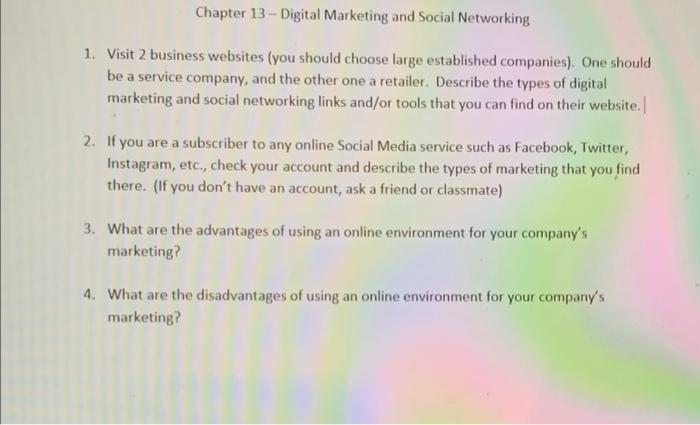 Solved Chapter 13 - Digital Marketing and Social Networking | Chegg.com