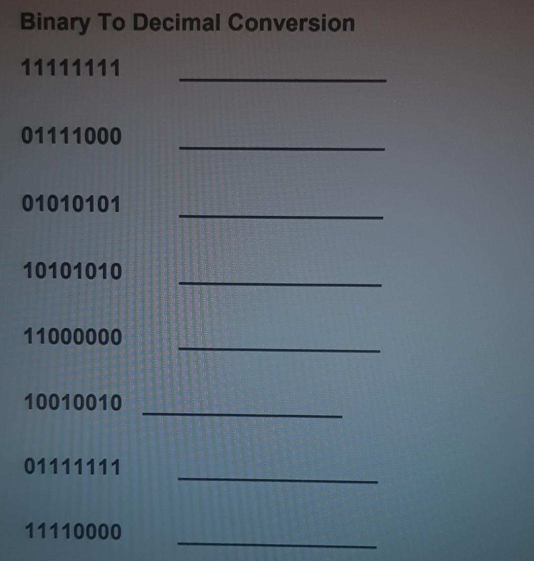 Solved Binary To Decimal Conversion 11111111 01111000 | Chegg.com