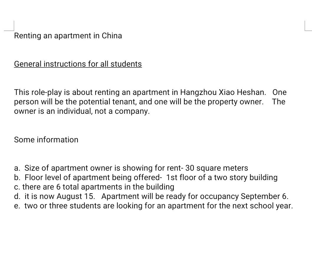 Solved Renting an apartment in China General instructions