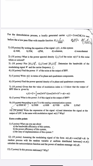 Solved In an analog communication system given below, the | Chegg.com