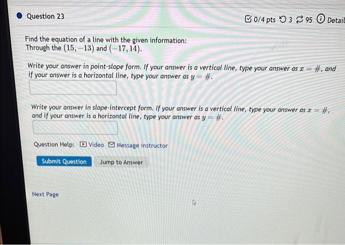 Solved Find the equation of a line with the given | Chegg.com