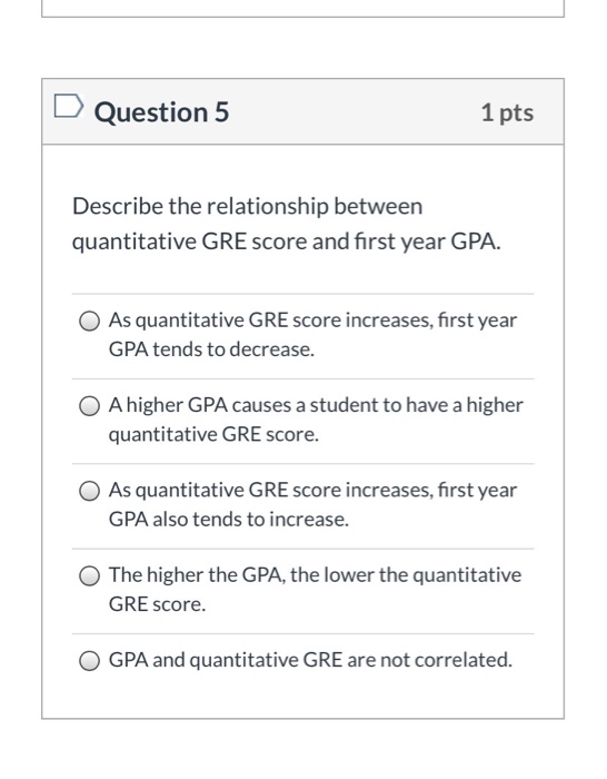 Question 5 1 pts Describe the relationship between