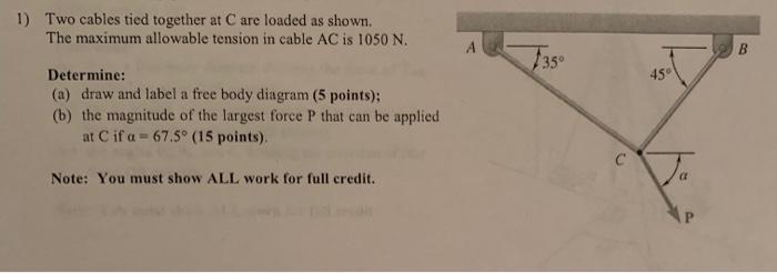 Solved 1) Two Cables Tied Together At C Are Loaded As Shown. | Chegg.com