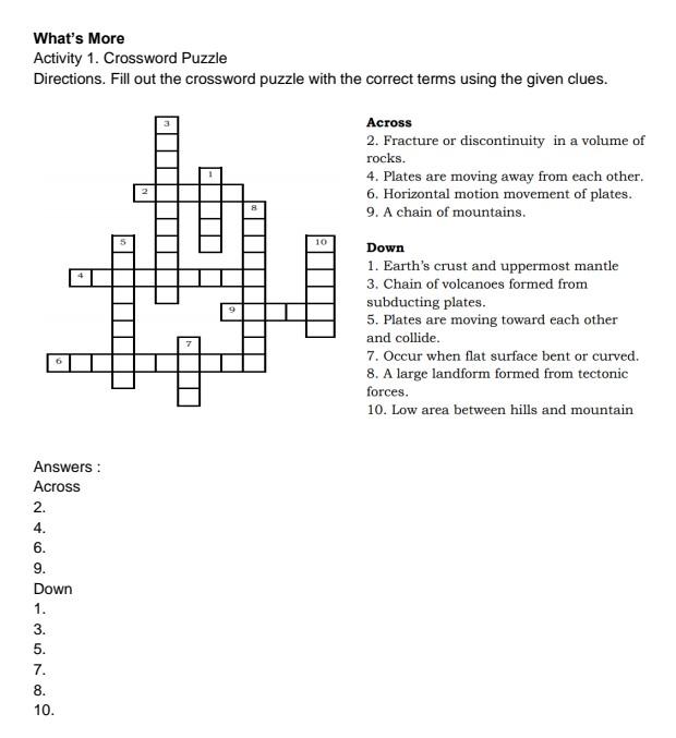 Solved What s More Activity 1 Crossword Puzzle Directions Chegg com