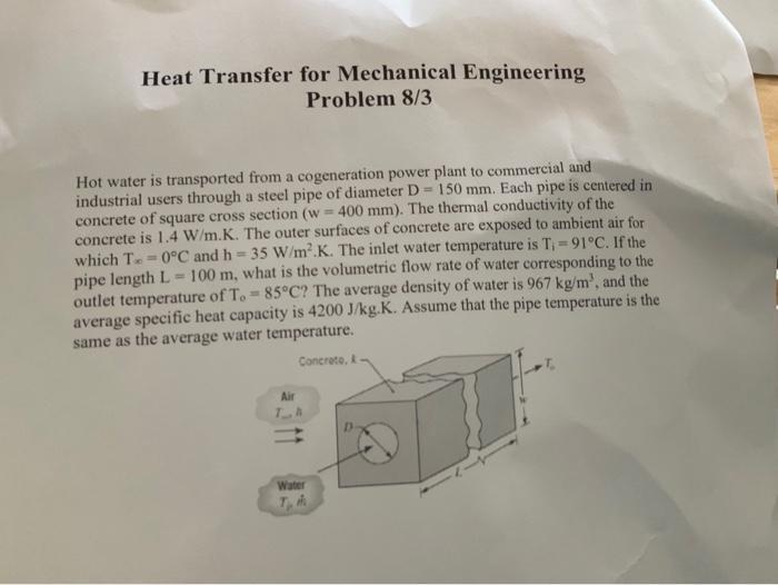 Solved Heat Transfer For Mechanical Engineering Problem 8/3 | Chegg.com