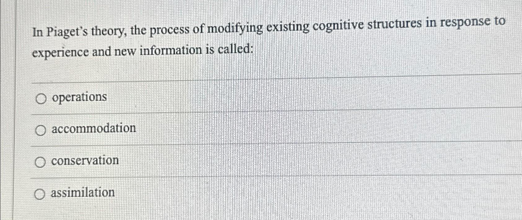 Solved In Piaget s theory the process of modifying existing