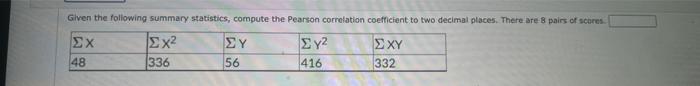 Solved Given The Following Summary Statistics, Compute The | Chegg.com