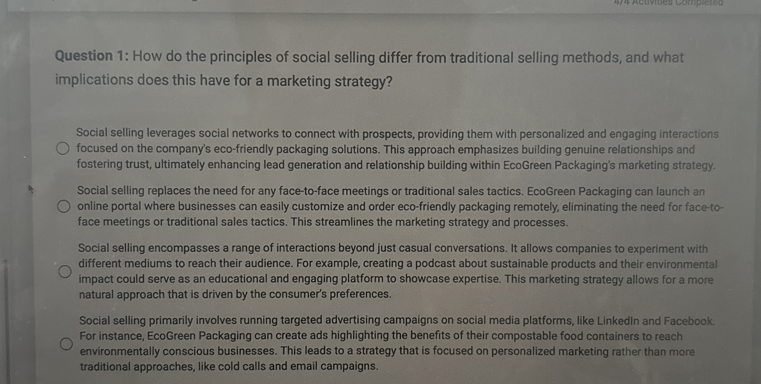 Solved Question 1: How do the principles of social selling | Chegg.com