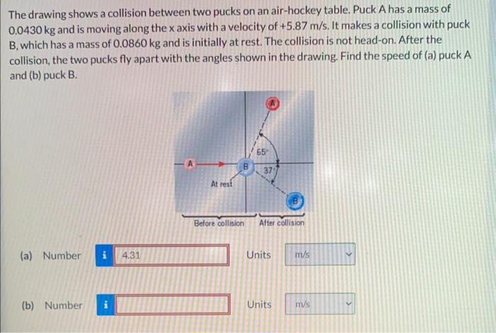 Solved The drawing shows a collision between two pucks on an | Chegg.com