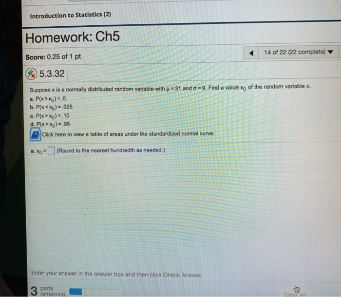 Solved Introduction to Statistics (2) Homework: Ch5 Score: | Chegg.com