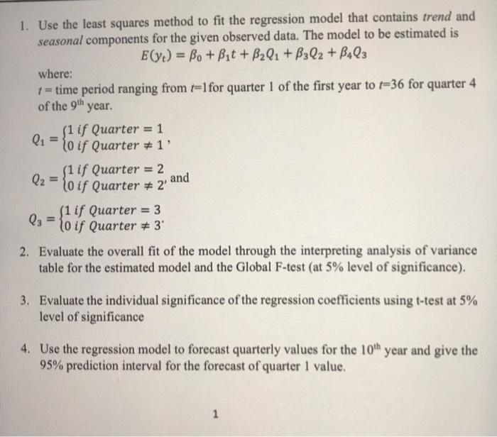 Solved 1. Use the least squares method to fit the regression | Chegg.com