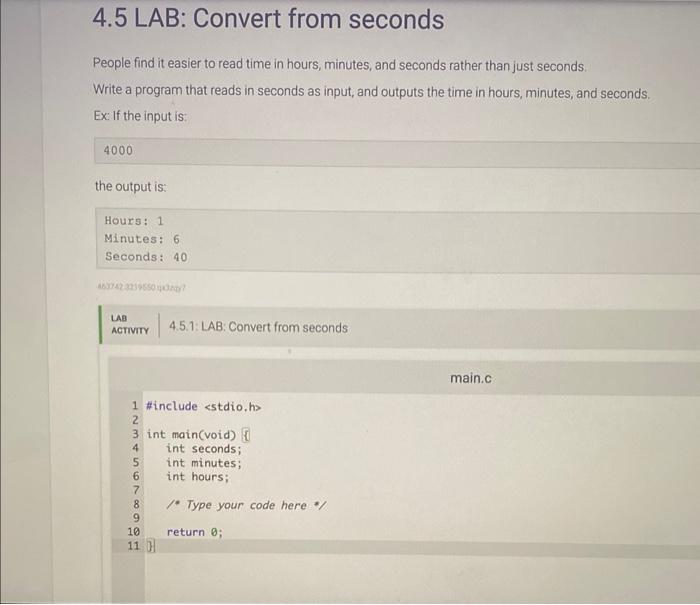 Solved 4.5 LAB: Convert from seconds People find it easier | Chegg.com