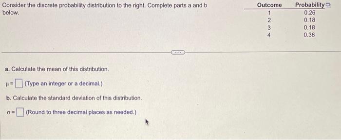 Solved Consider the discrete probability distribution to the | Chegg.com