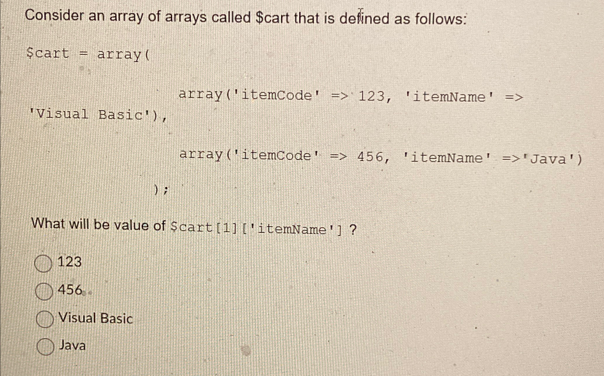 Solved Consider an array of arrays called $cart that is | Chegg.com