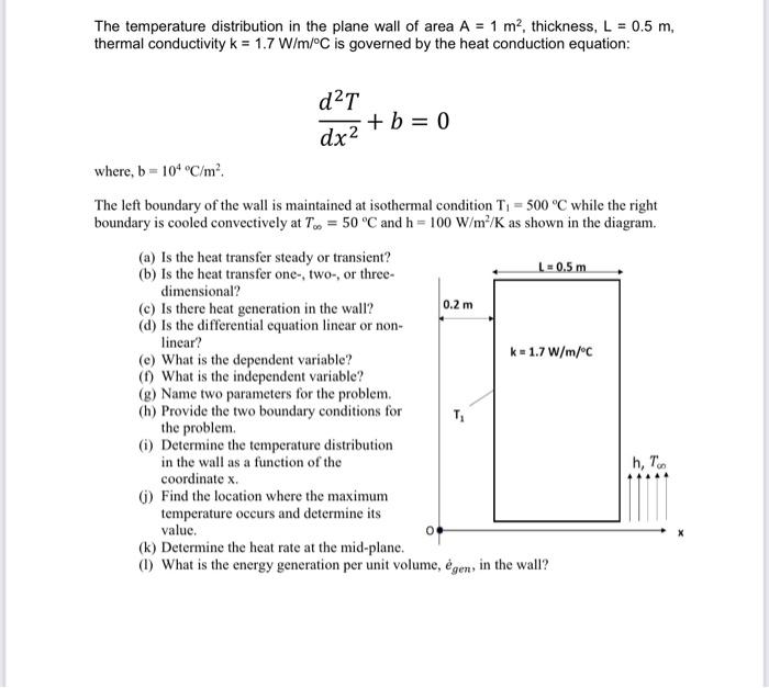 Solved The temperature distribution in the plane wall of | Chegg.com