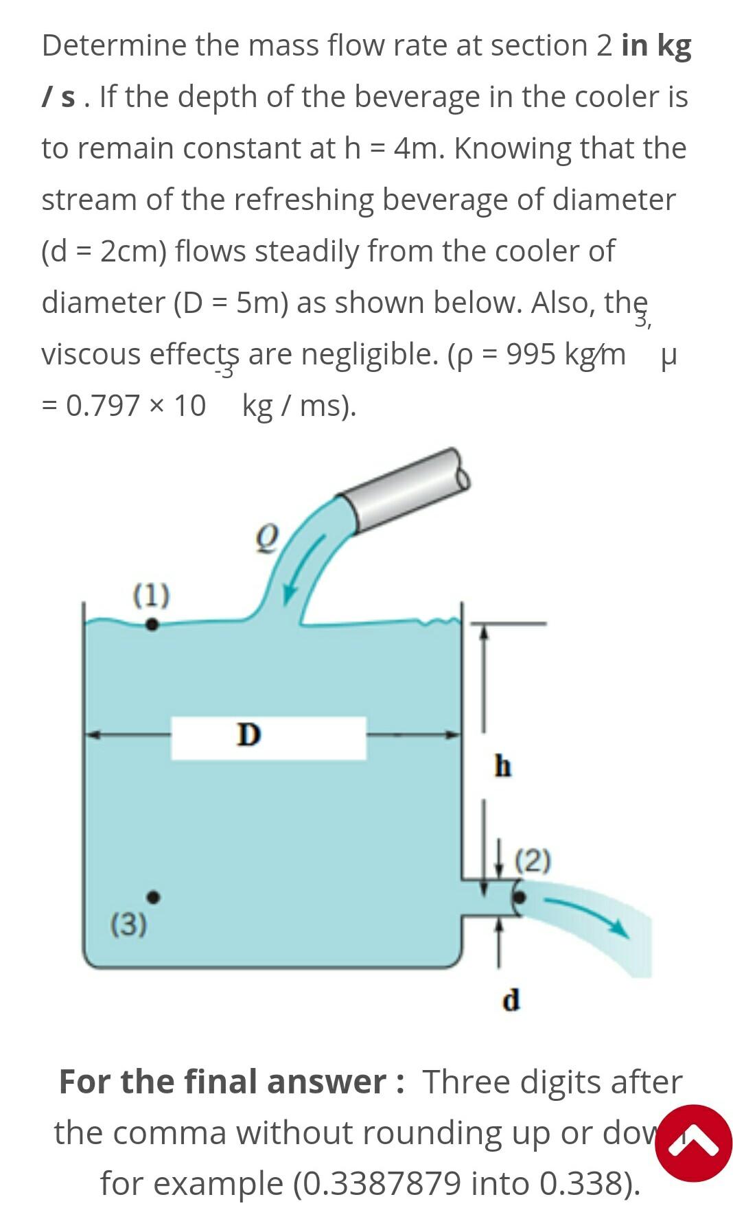 Solved Determine the mass flow rate at section 2 in kg Is. | Chegg.com