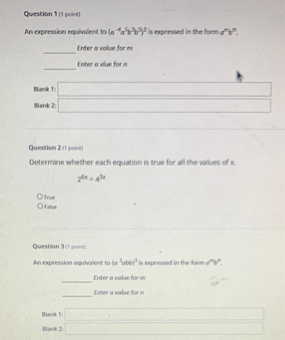 Solved Question 1 (1 point) An expression equivalent to | Chegg.com