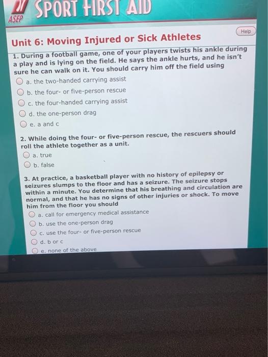 Solved SPORT FIRST AID ASEP Help OO Unit 5 Physical