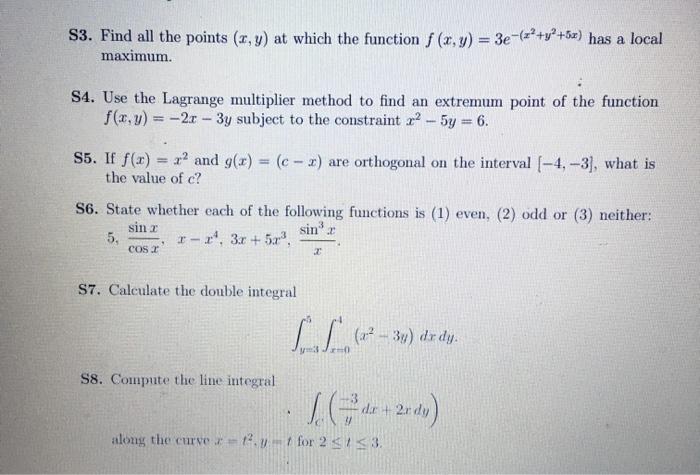 Solved S3. Find all the points (x,y) at which the function } | Chegg.com