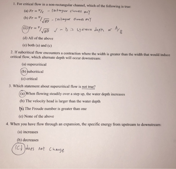 Solved 1. For critical flow in a non-rectangular channel, | Chegg.com