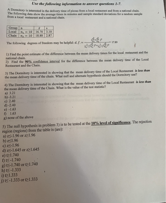 Solved Use the following information to answer questions | Chegg.com