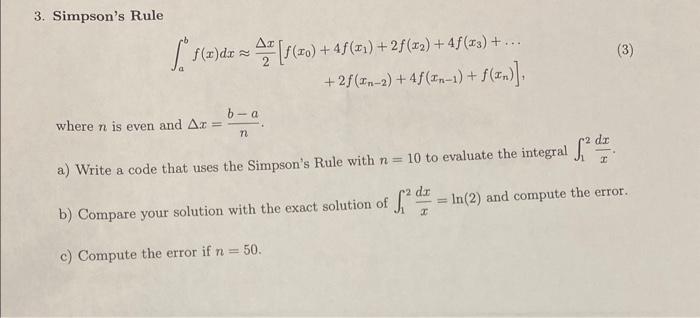 Solved 3. Simpson's Rule | Chegg.com