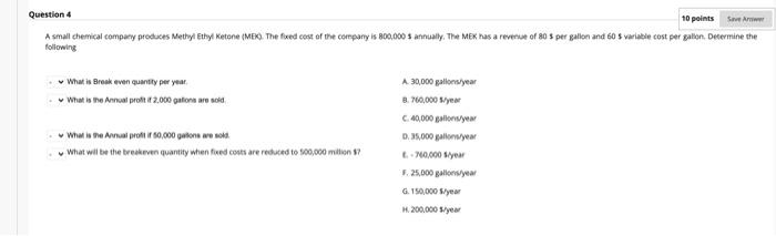 Solved Question 4 10 points Save Am A small chemical company | Chegg.com