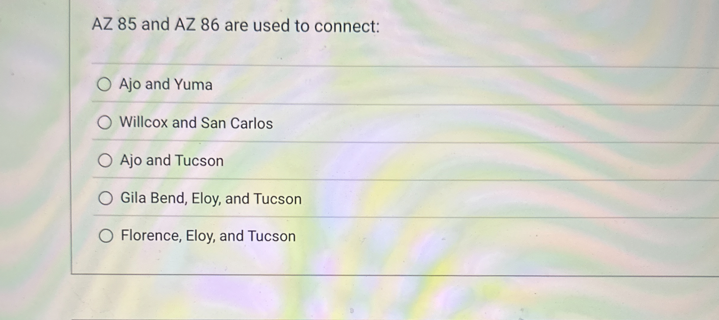 Solved AZ 85 ﻿and AZ 86 ﻿are used to connectAjo and