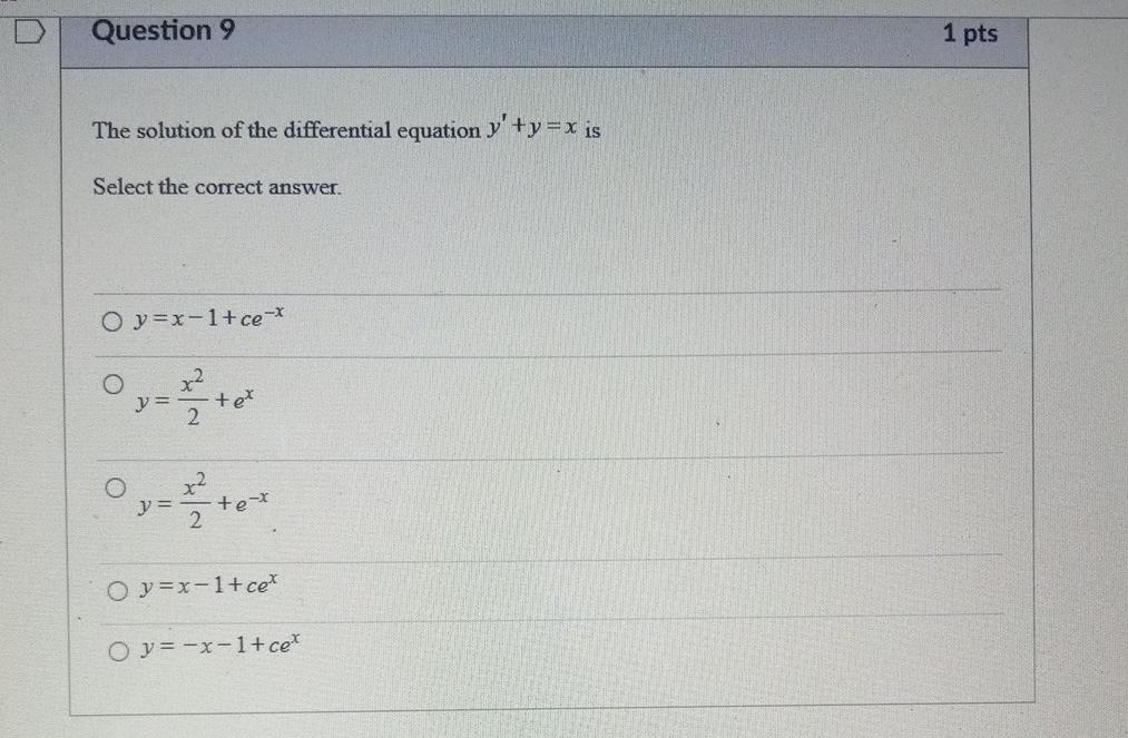 Solved Question 9 1 pts The solution of the differential | Chegg.com