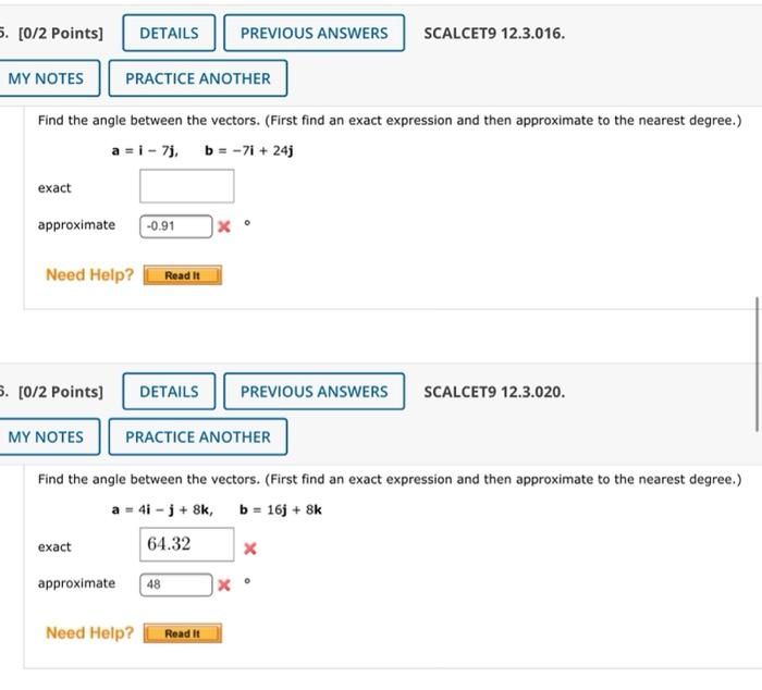 Solved Find The Angle Between The Vectors. (First Find An | Chegg.com