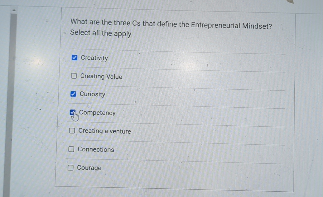 Solved What are the three Cs that define the Entrepreneurial | Chegg.com