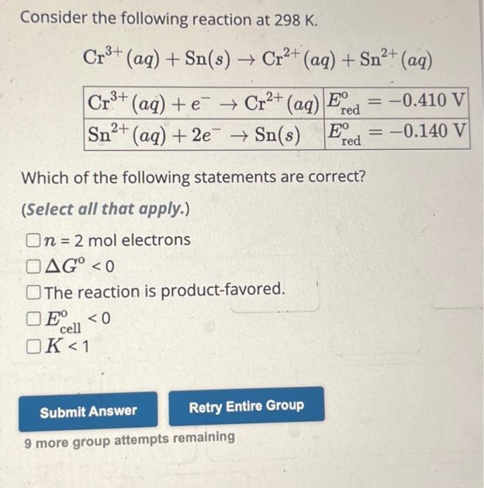 Solved Consider The Following Reaction At 298 K. | Chegg.com