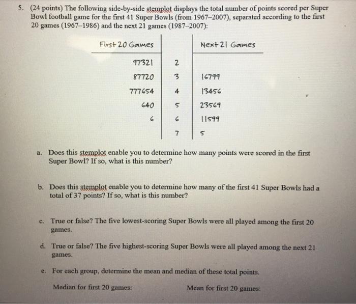 Solved 5. (24 points) The following side-by-side stemplot