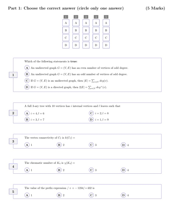Solved Part 1: Choose the correct answer (circle only one | Chegg.com