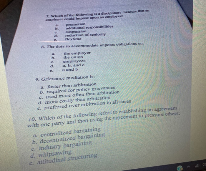 Solved 7 Which Of The Following Is A Disciplinary Measure Chegg