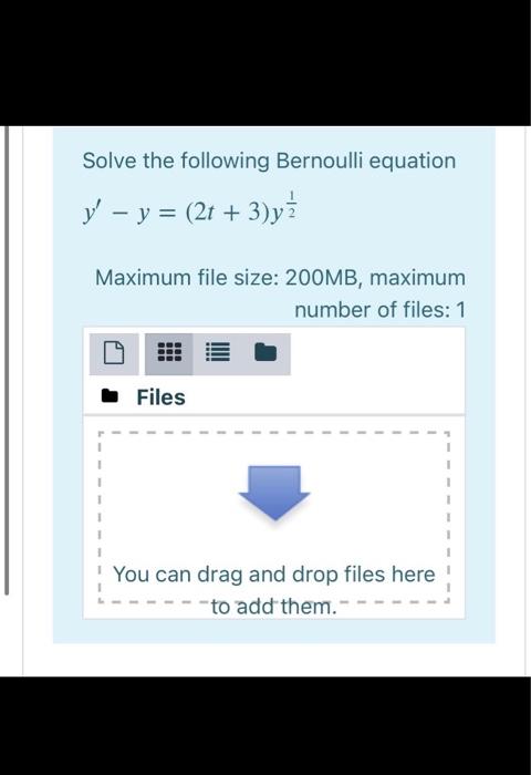 Solved Solve the following Bernoulli equation y' - y = (2t + | Chegg.com