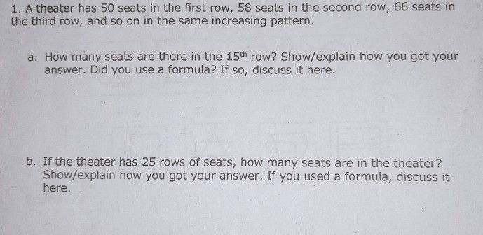 Solved 1. A theater has 50 seats in the first row 58 seats