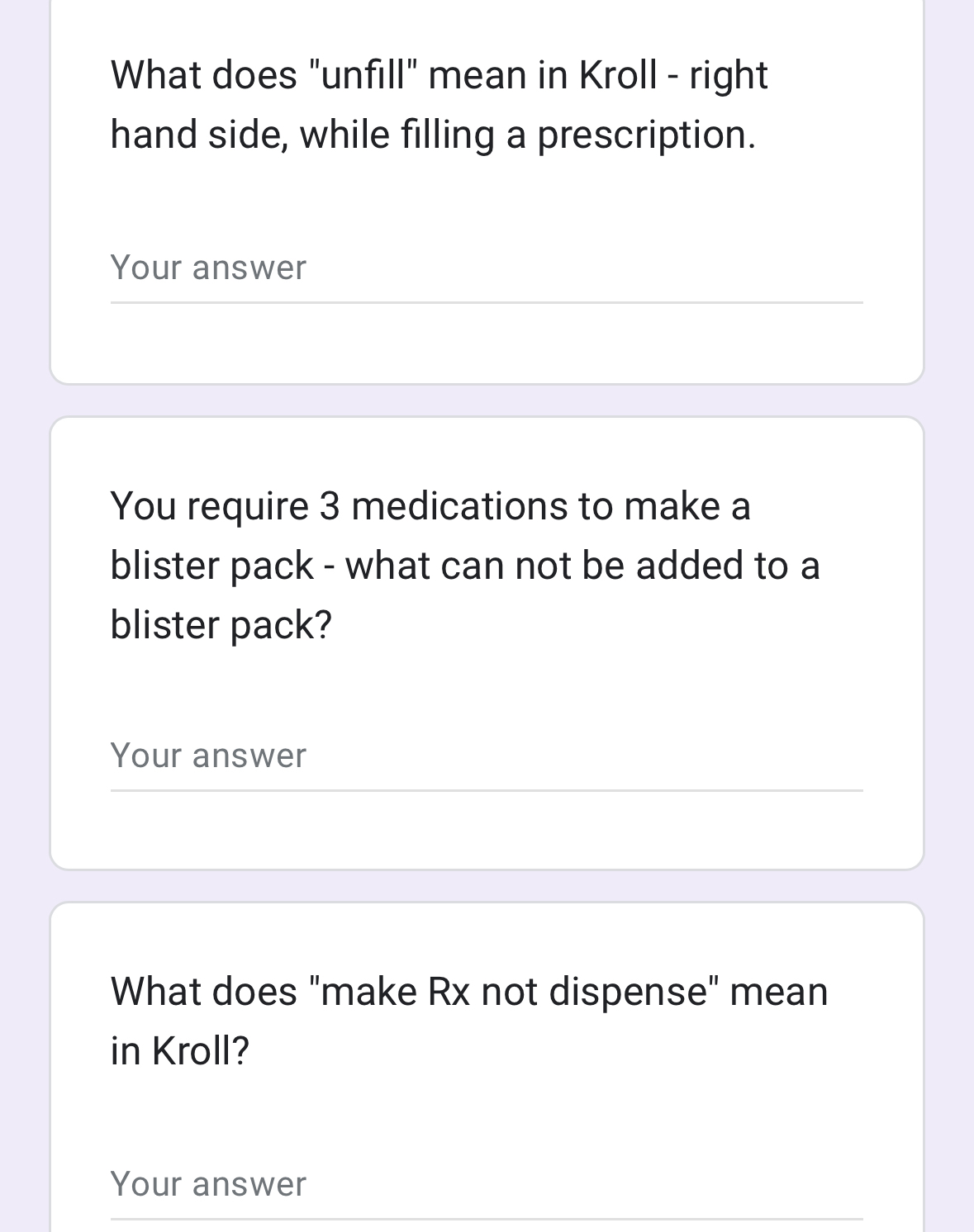 What does "unfill" mean in Kroll ﻿right hand side,