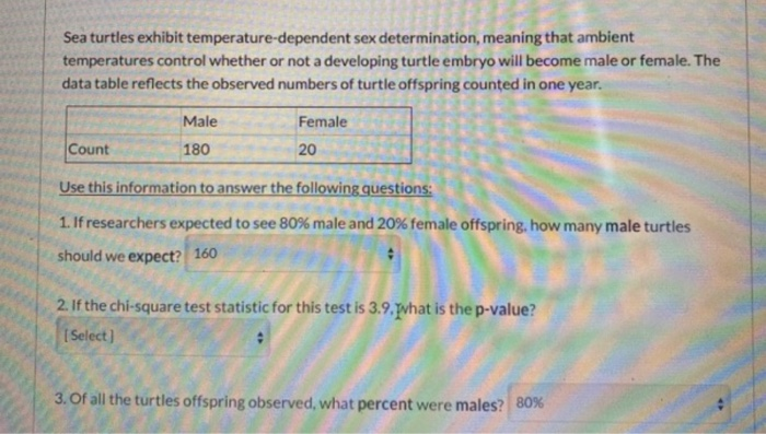 Solved Sea Turtles Exhibit Temperature Dependent Sex 6538