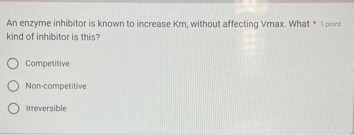 Solved An enzyme inhibitor is known to increase Km, without | Chegg.com