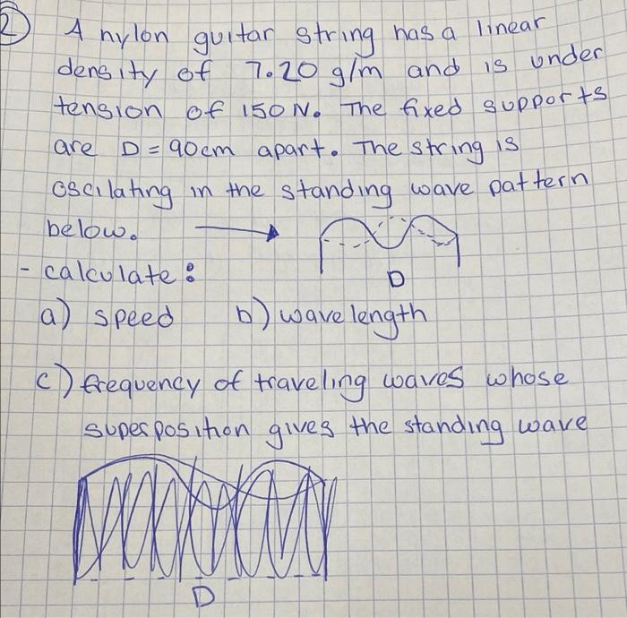 Solved A nylon guitar string has a linear density of 7.20