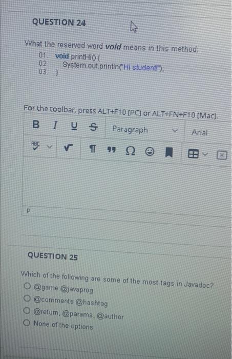 Solved What the reserved word void means in this method: 01. | Chegg.com