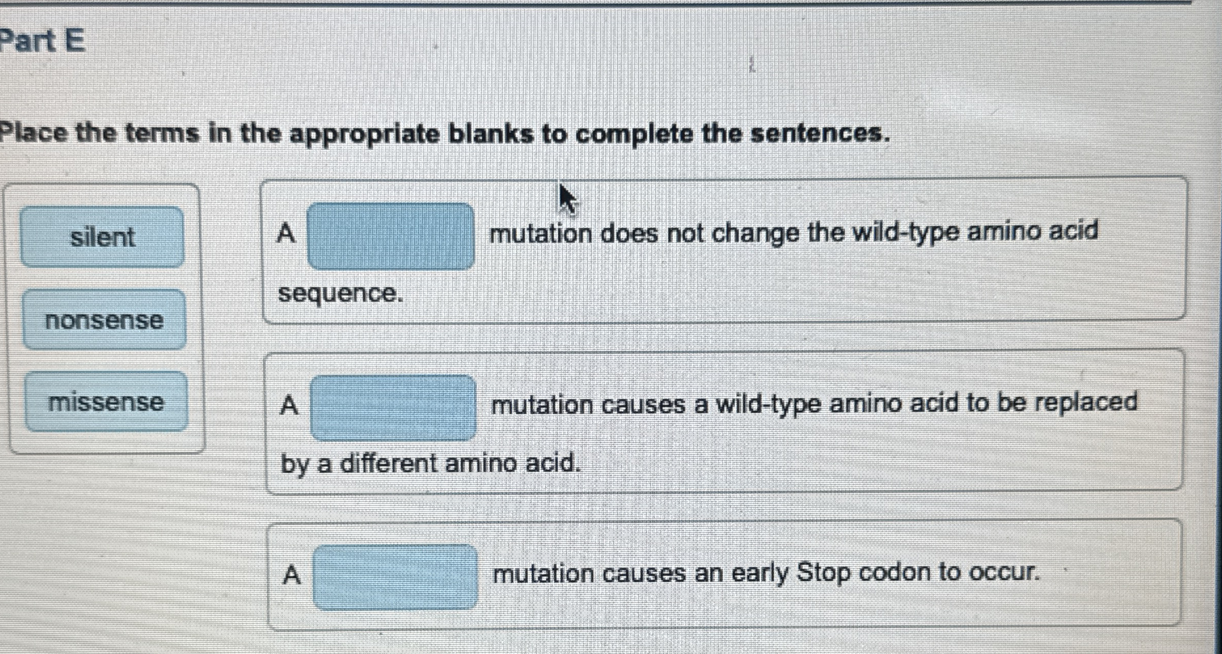 Solved Part EPlace the terms in the appropriate blanks to