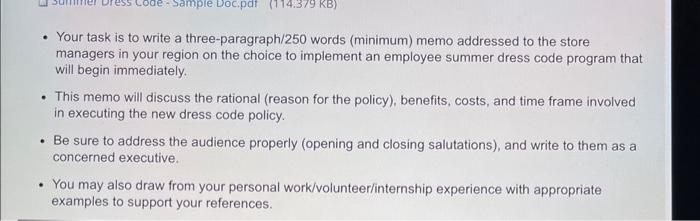 please help me write a memo to store managers in my | Chegg.com