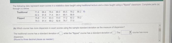 Solved The following data represent exam scores in a | Chegg.com